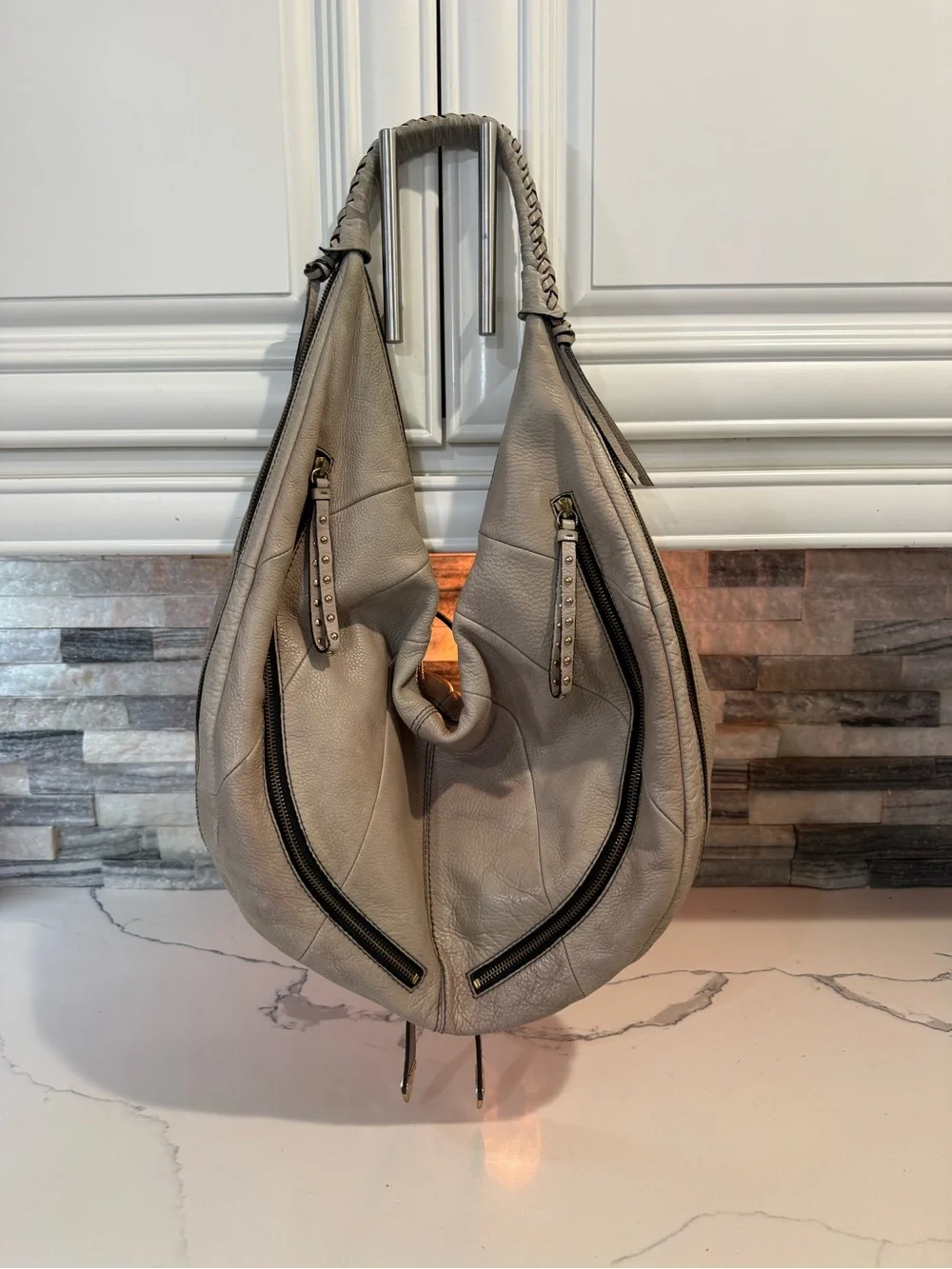 orYANY Cream Leather Hobo Bag with Studded Hardware